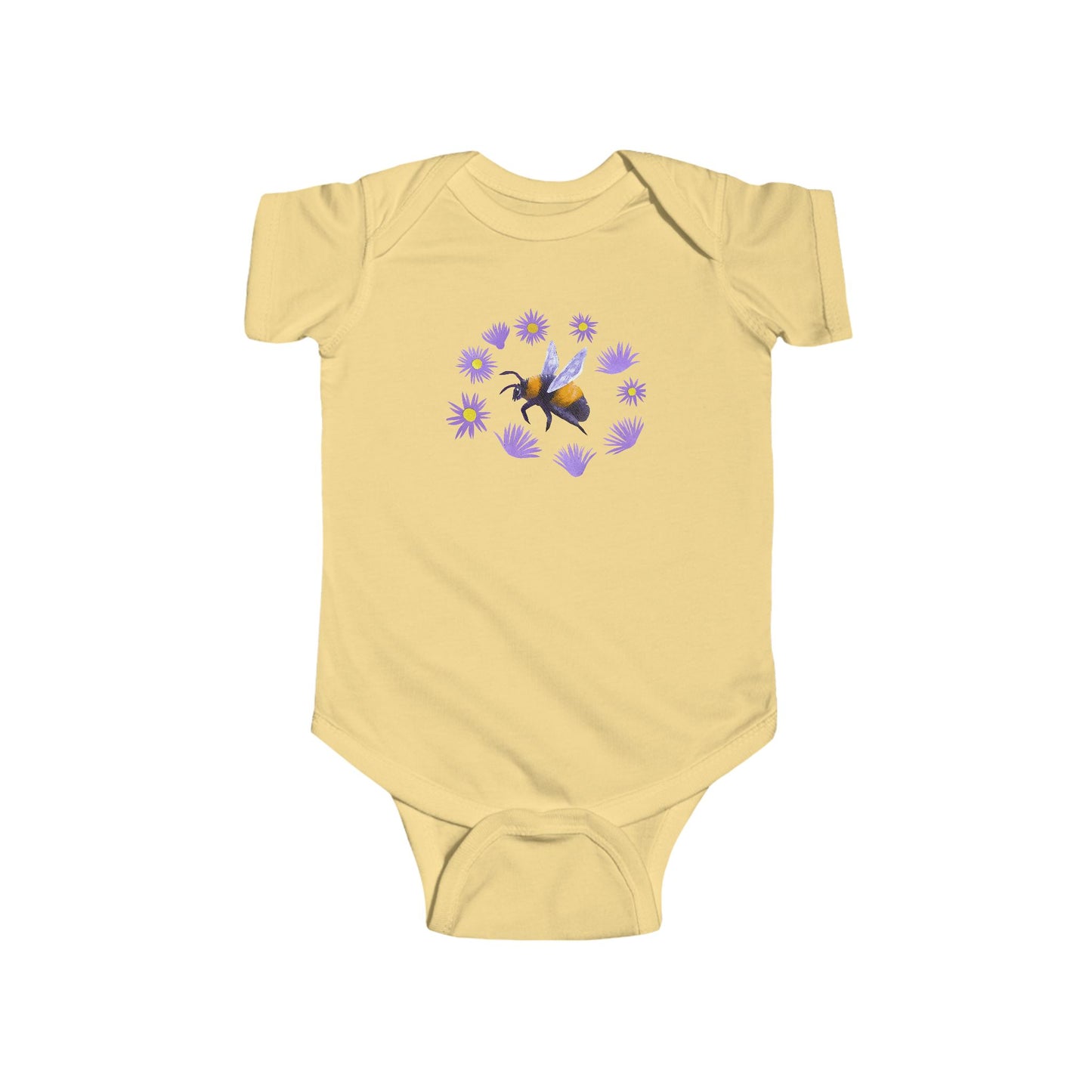 Bumblebee and Native Asters Infant Bodysuit | Baby Bee Floral Onesie