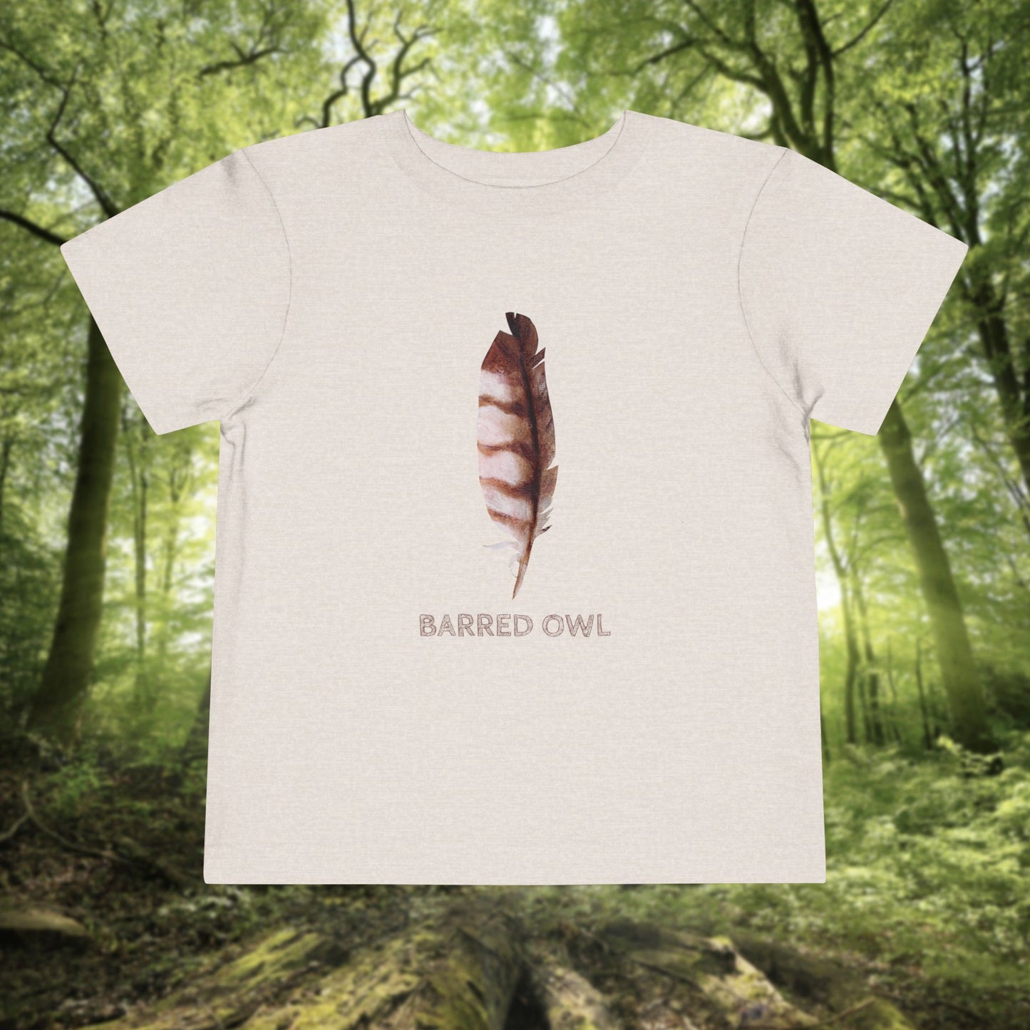 Toddler Tee with Owl Feather Design, Personalizable Text, Unisex Cotton Woodland T-Shirt