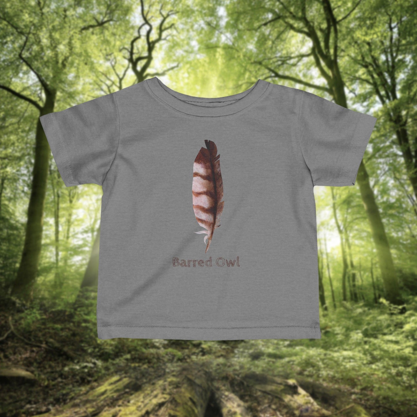 Barred Owl Feather Illustration Infant Tee | Minimalist Nature Inspired Baby Shirt