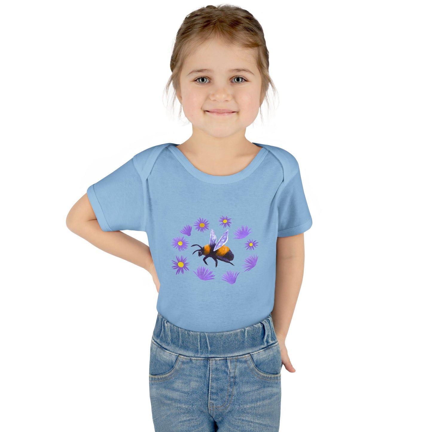 Bumblebee with Purple Aster Infant Bodysuit | Baby Onesie Cotton