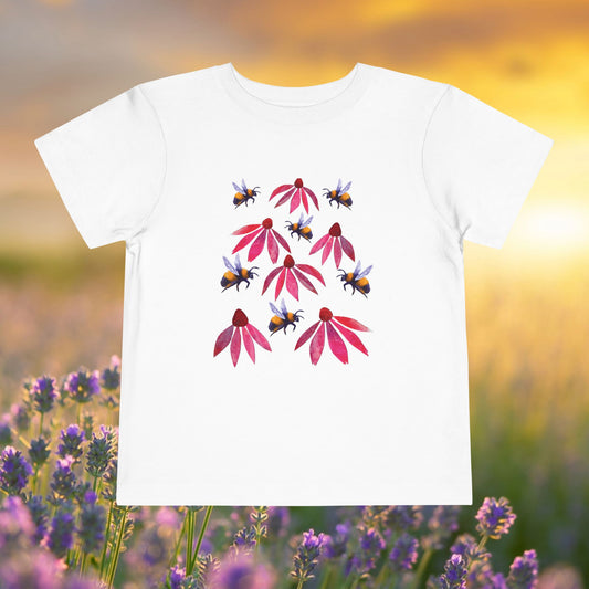 Toddler Tee — Bumblebees & Pink Coneflowers Hand Made Design