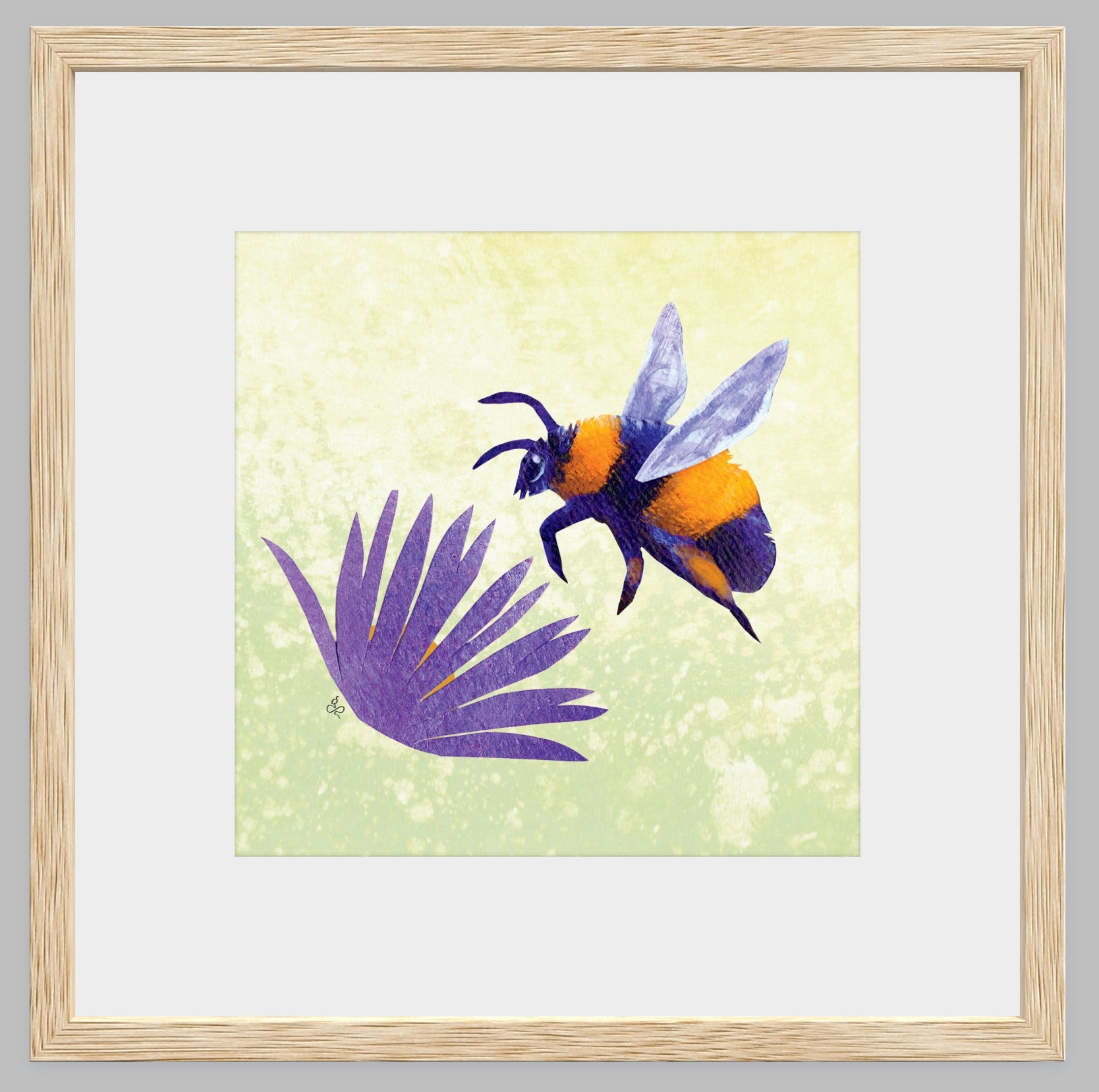 Bumblebee and New England Aster: 8x8 or 12x12 Museum Quality Giclee Print on Thick Archival Paper - Bard Owl Arts