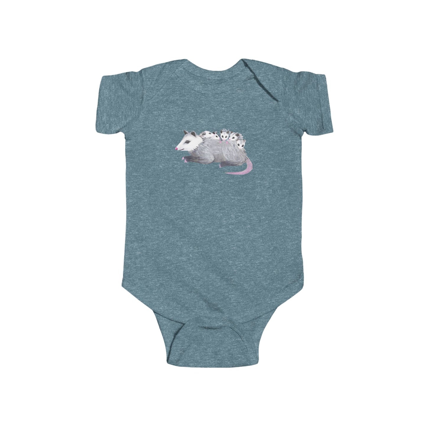 Opossum Mom with Babies Personalized Infant Bodysuit | Hand-Painted Possum DTG Print