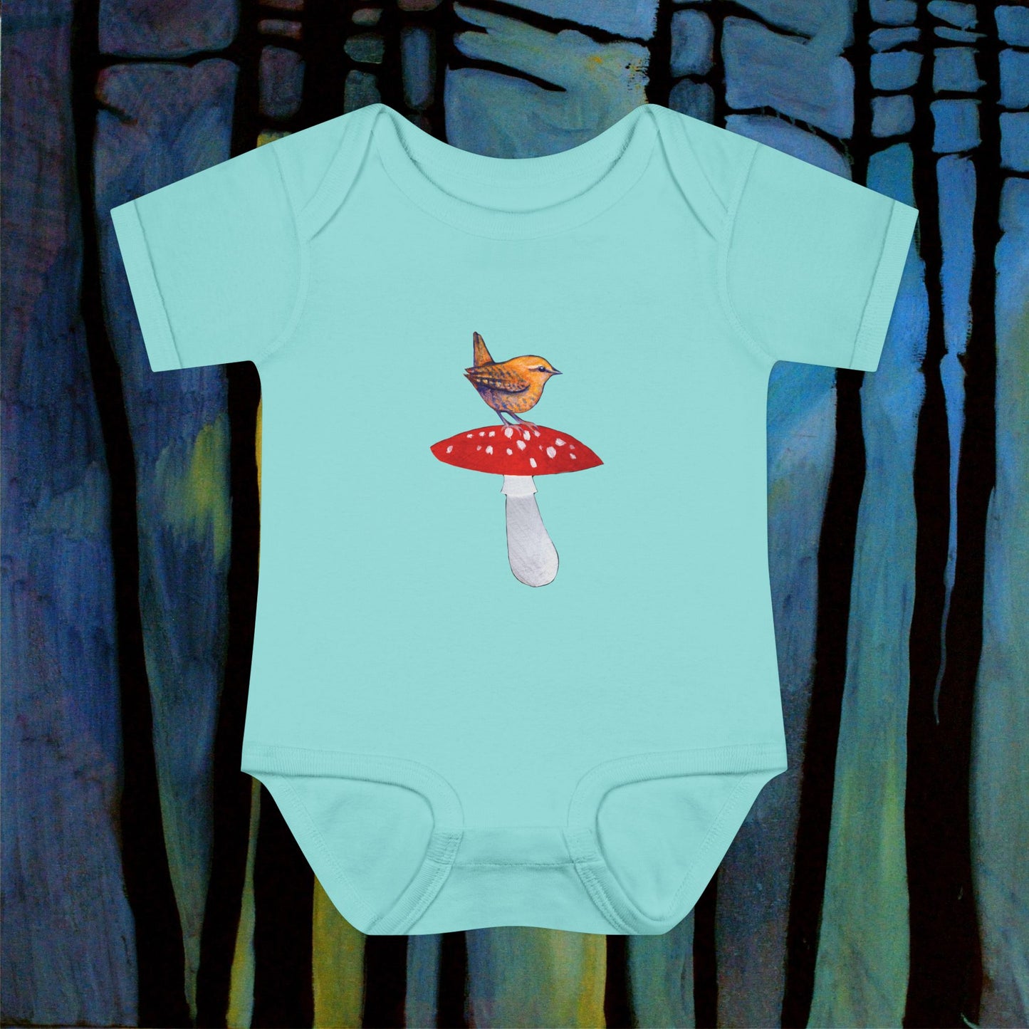 Bird on Red Mushroom Infant Bodysuit | Woodland Baby