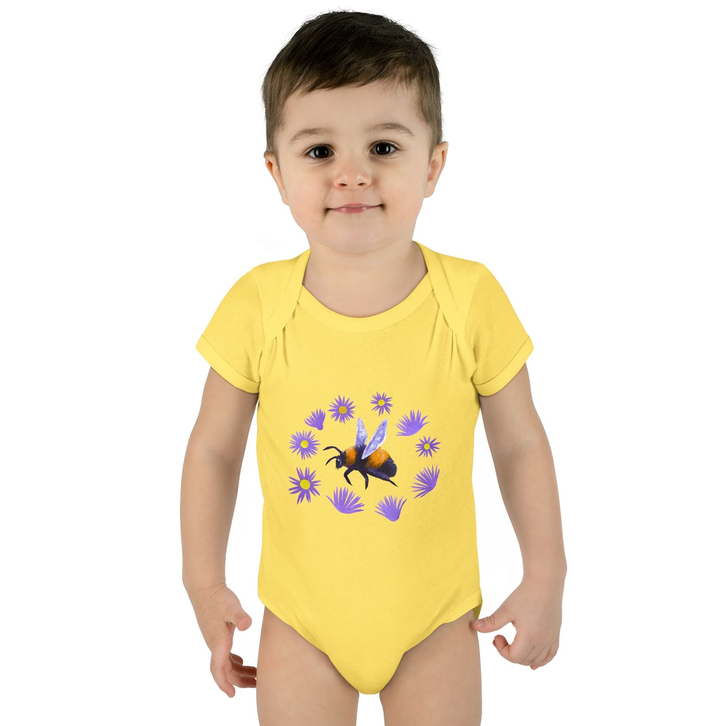 Bumblebee with Purple Aster Infant Bodysuit | Baby Onesie Cotton