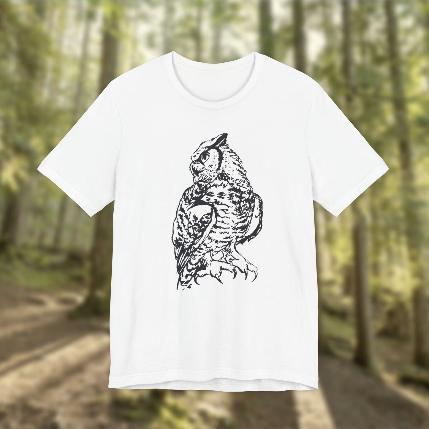 Personalizable Great Horned Owl illustration T-Shirt | Wildlife sketch tee