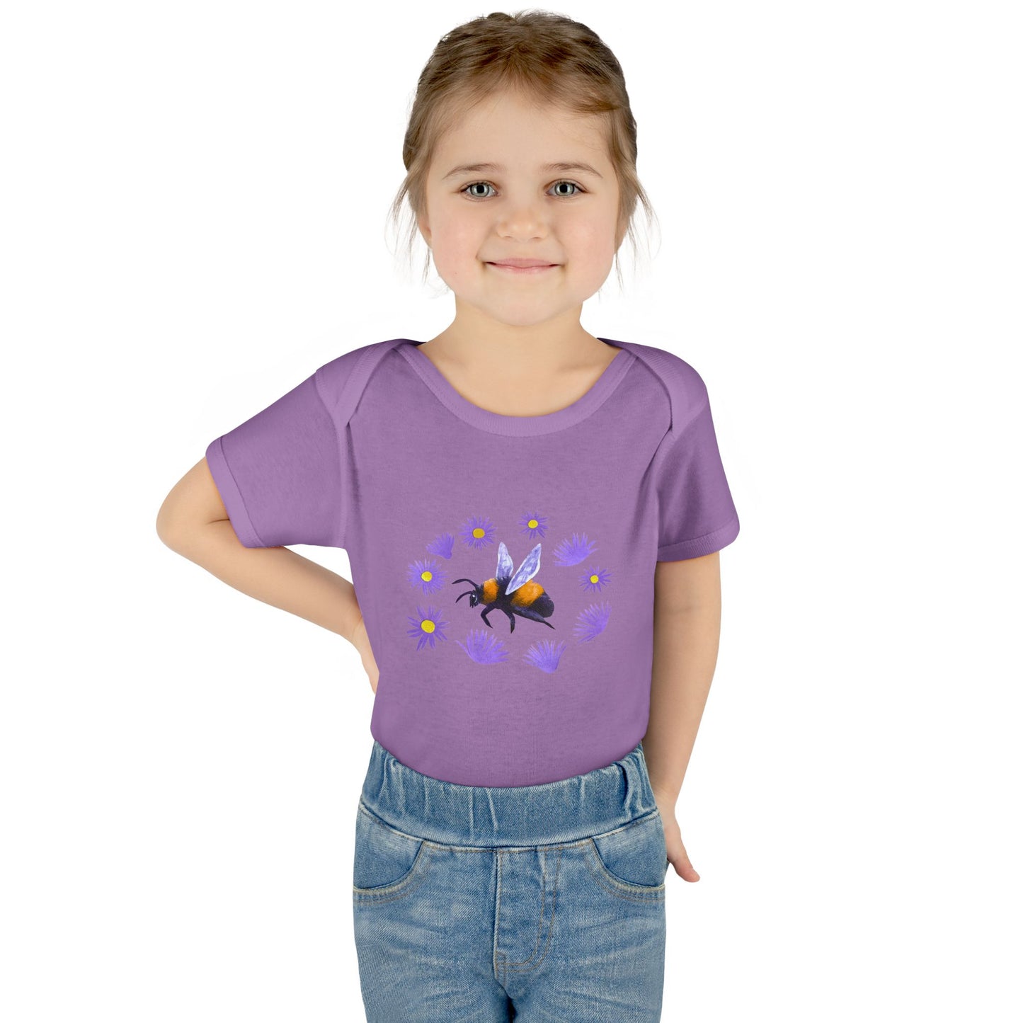 Bumblebee with Purple Aster Infant Bodysuit | Baby Onesie Cotton