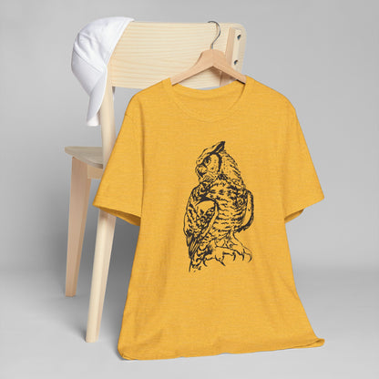 Personalizable Great Horned Owl illustration T-Shirt | Wildlife sketch tee