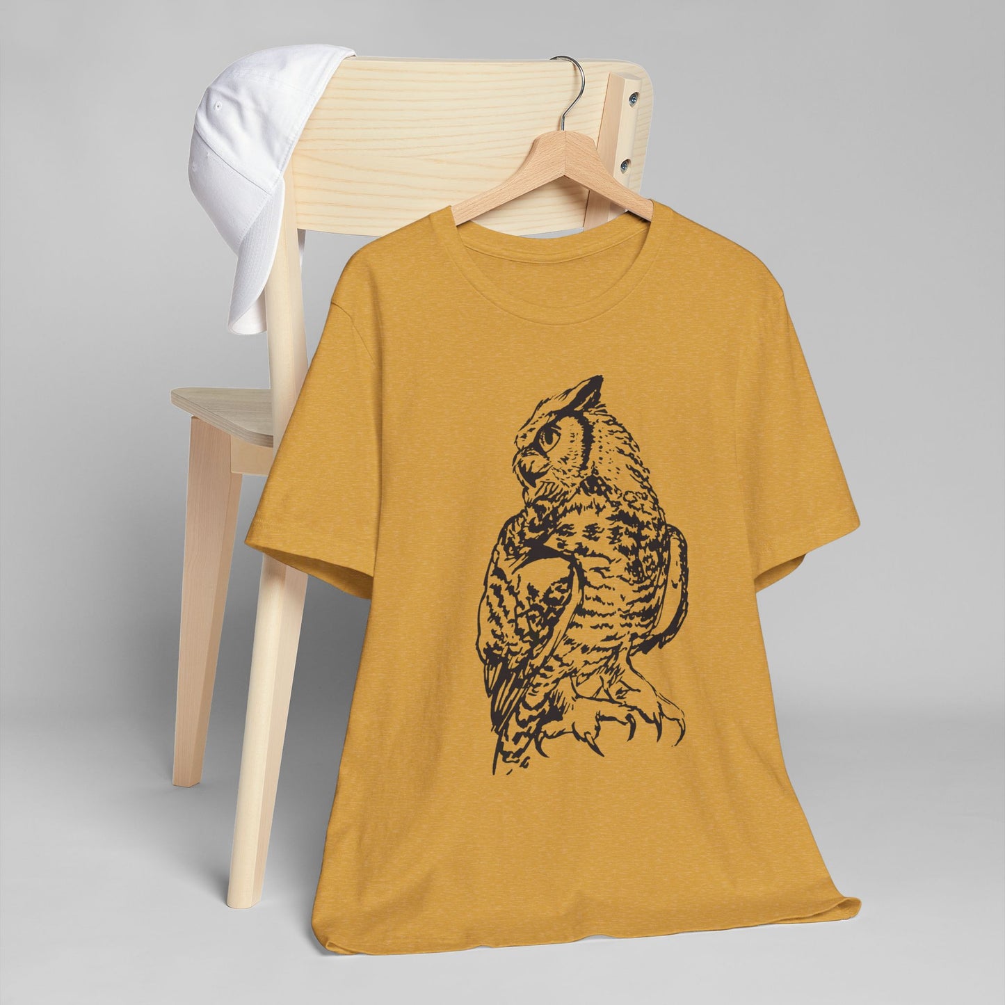 Owl Sketch Tee — Detailed Hand-Drawn Great Horned Owl T-Shirt