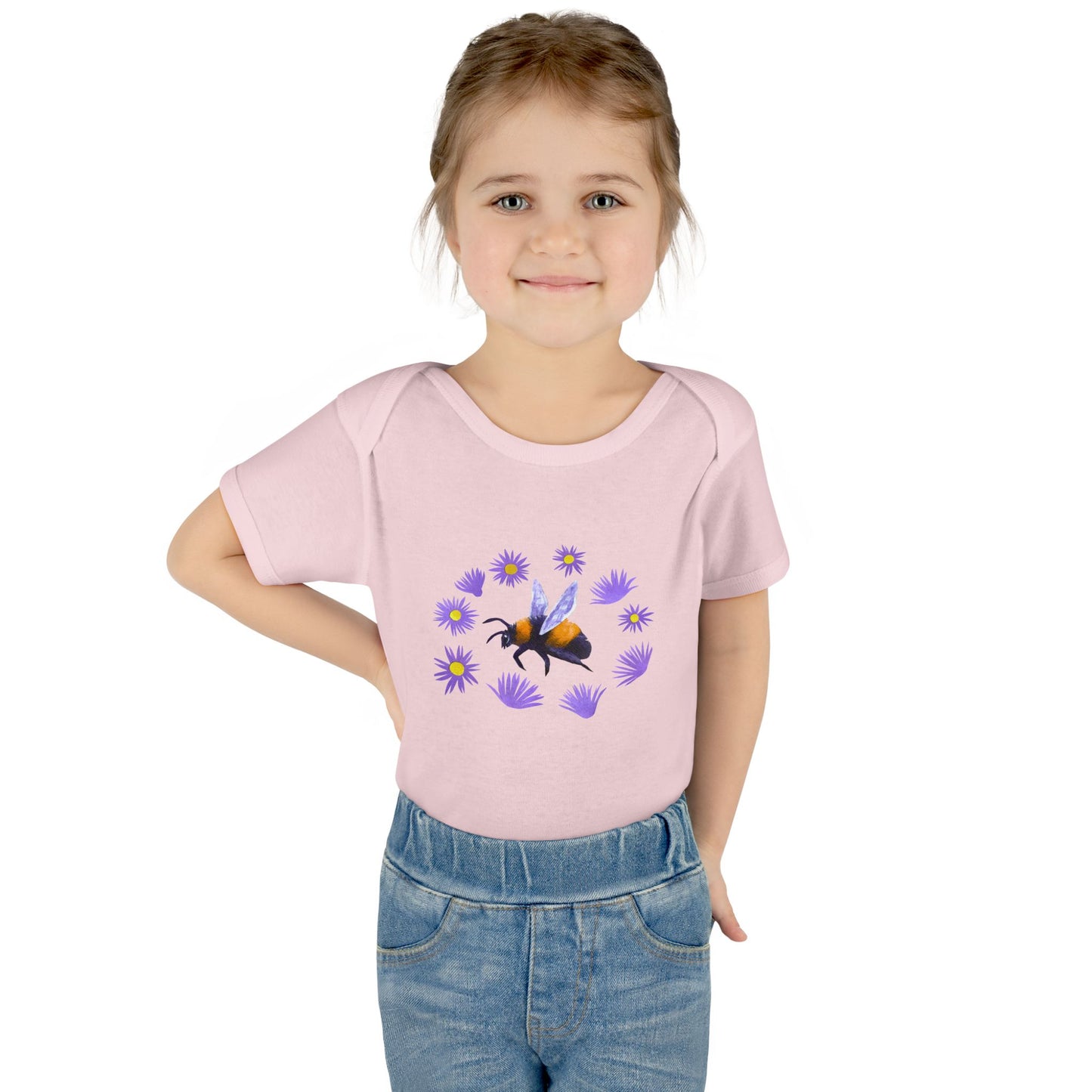 Bumblebee with Purple Aster Infant Bodysuit | Baby Onesie Cotton