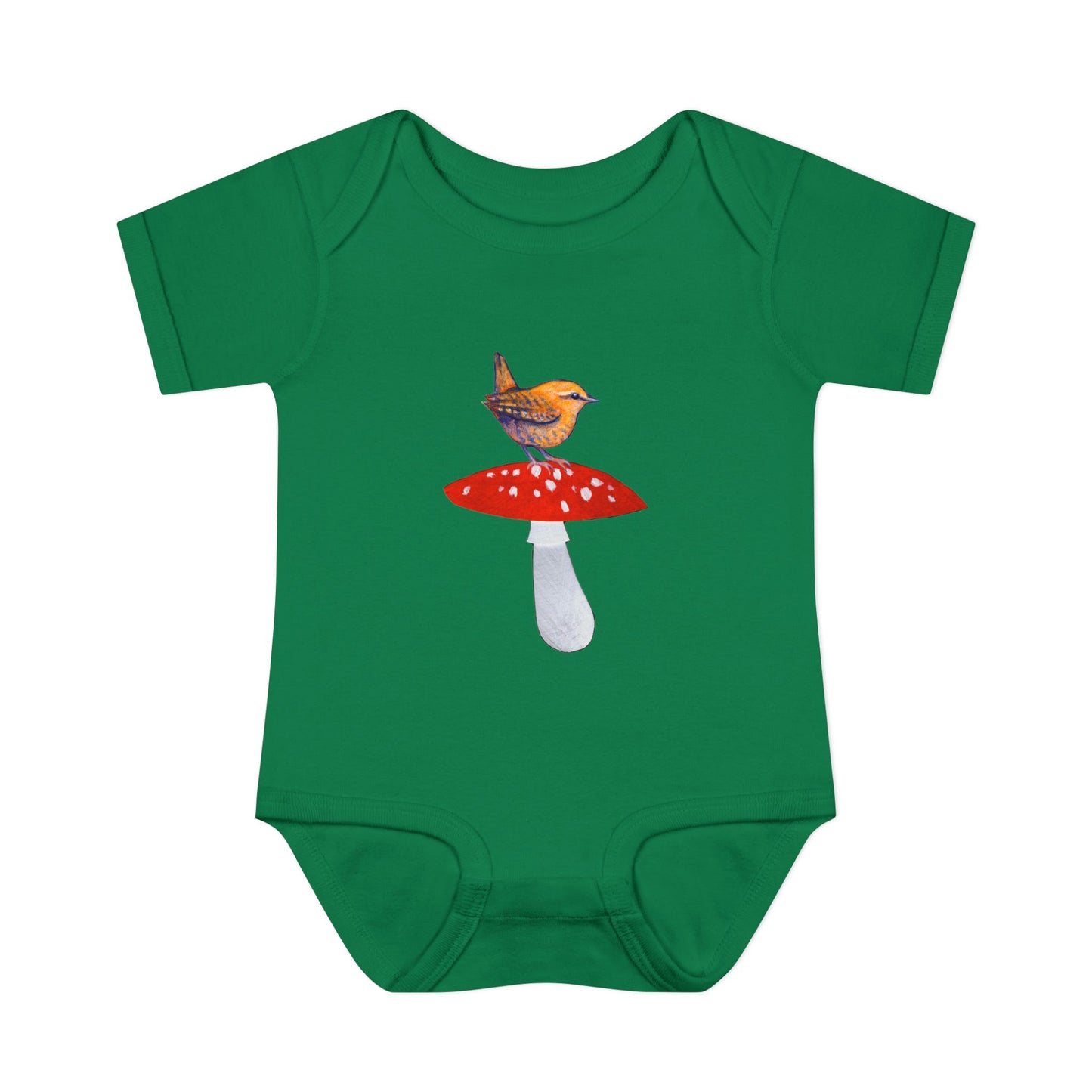 Bird on Red Toadstool Infant Bodysuit | Woodland Mushroom Baby