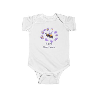 Bumblebee and Purple Flowers Infant Bodysuit | Customize Text: Baby Bee Floral Onesie