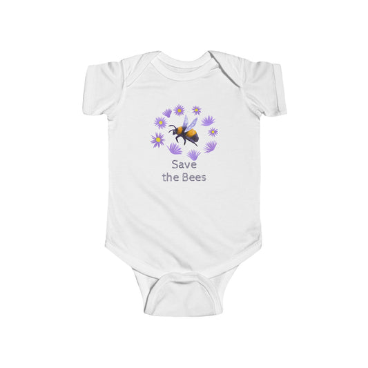 Bumblebee and Purple Flowers Infant Bodysuit | Customize Text: Baby Bee Floral Onesie