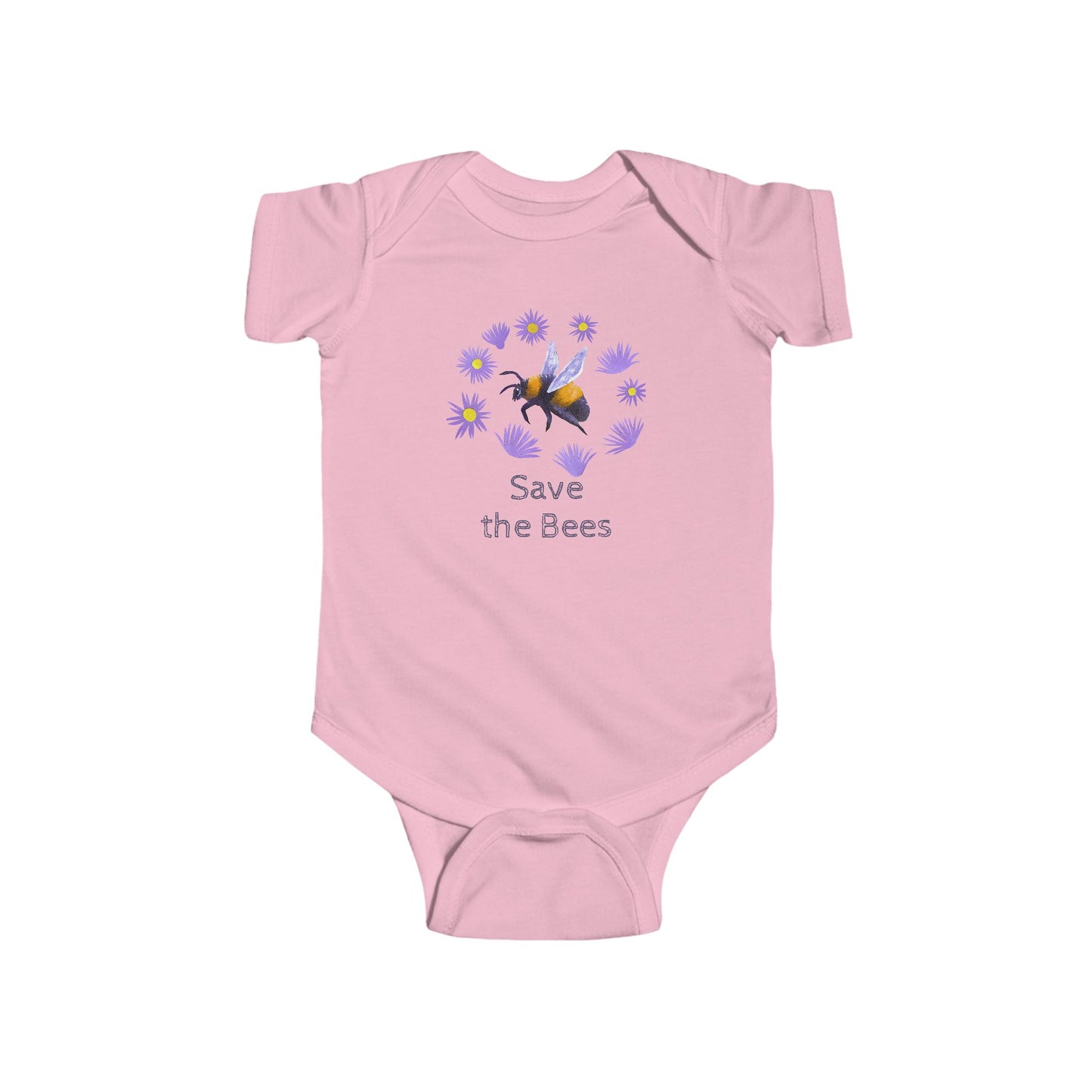 Bumblebee and Purple Flowers Infant Bodysuit | Customize Text: Baby Bee Floral Onesie