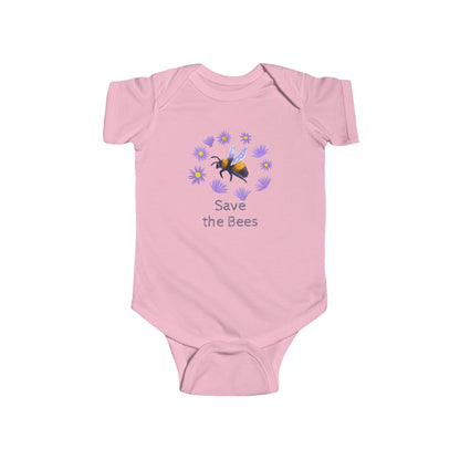 Bumblebee and Purple Flowers Infant Bodysuit | Customize Text: Baby Bee Floral Onesie