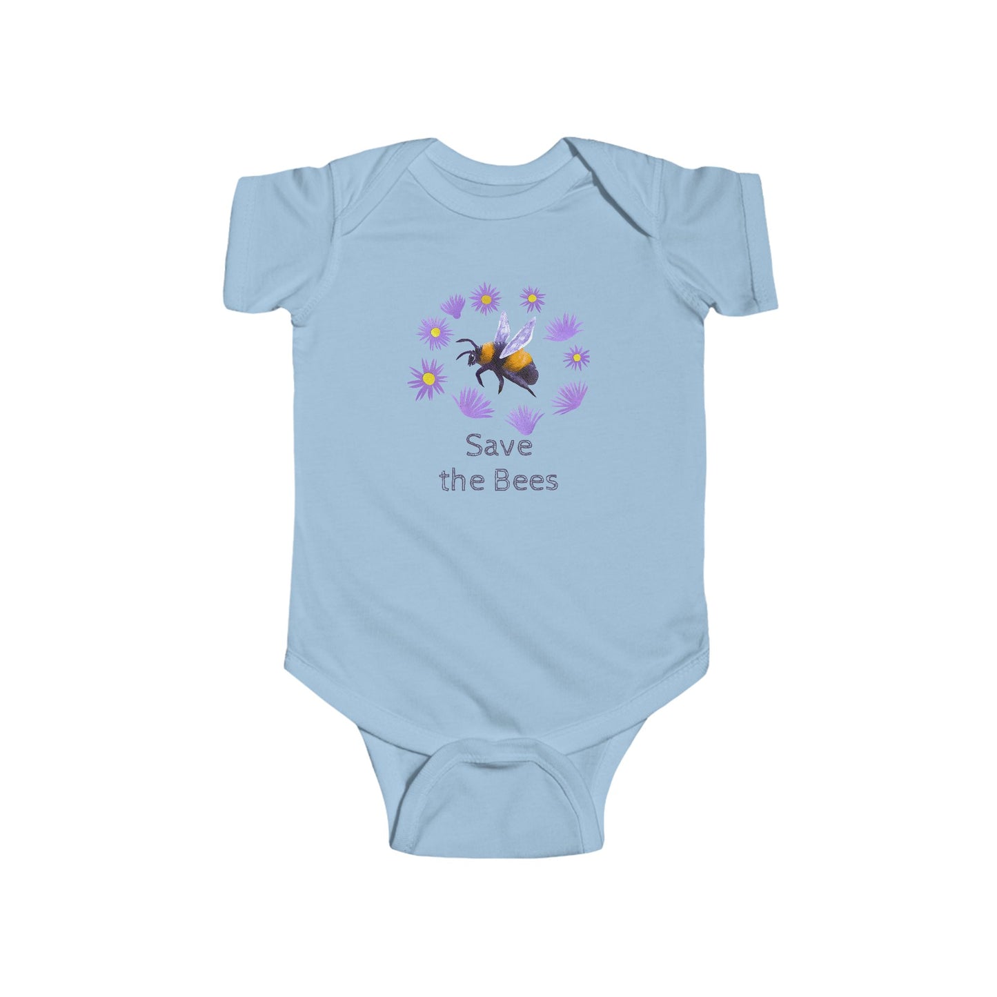 Bumblebee and Purple Flowers Infant Bodysuit | Customize Text: Baby Bee Floral Onesie