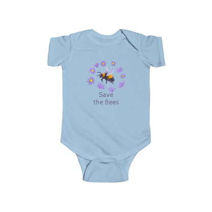 Bumblebee and Purple Flowers Infant Bodysuit | Customize Text: Baby Bee Floral Onesie