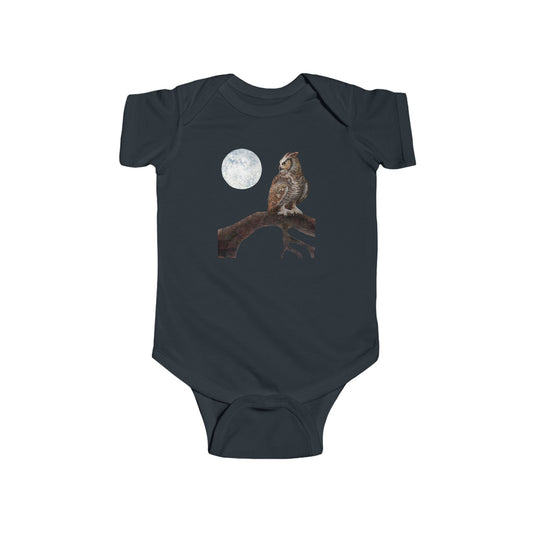 Night Owl Baby Bodysuit — Great Horned Owl Wildlife Art