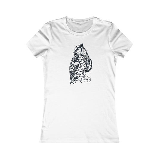 Detailed Owl Illustration T-Shirt | 8 Color Options Slim Fit Women's Tee with Artist Made Graphic