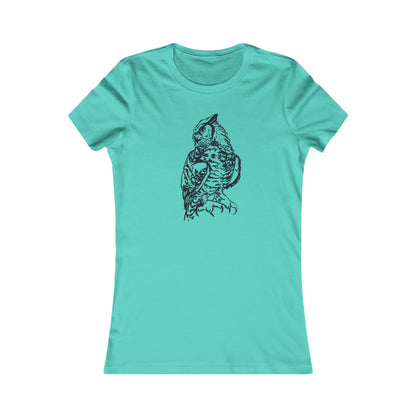 Detailed Owl Illustration T-Shirt | 8 Color Options Slim Fit Women's Tee with Artist Made Graphic