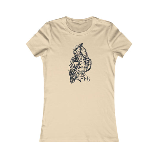 Detailed Owl Illustration T-Shirt | 8 Color Options Slim Fit Women's Tee with Artist Made Graphic