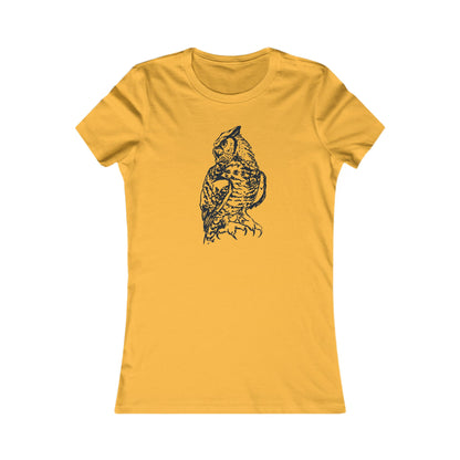 Detailed Owl Illustration T-Shirt | 8 Color Options Slim Fit Women's Tee with Artist Made Graphic