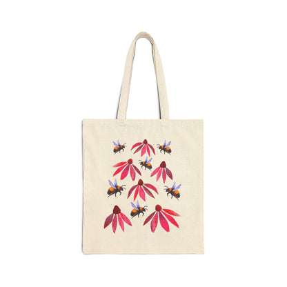 Bumblebees and Coneflowers Tote Bag | Floral Bee Canvas Shopper