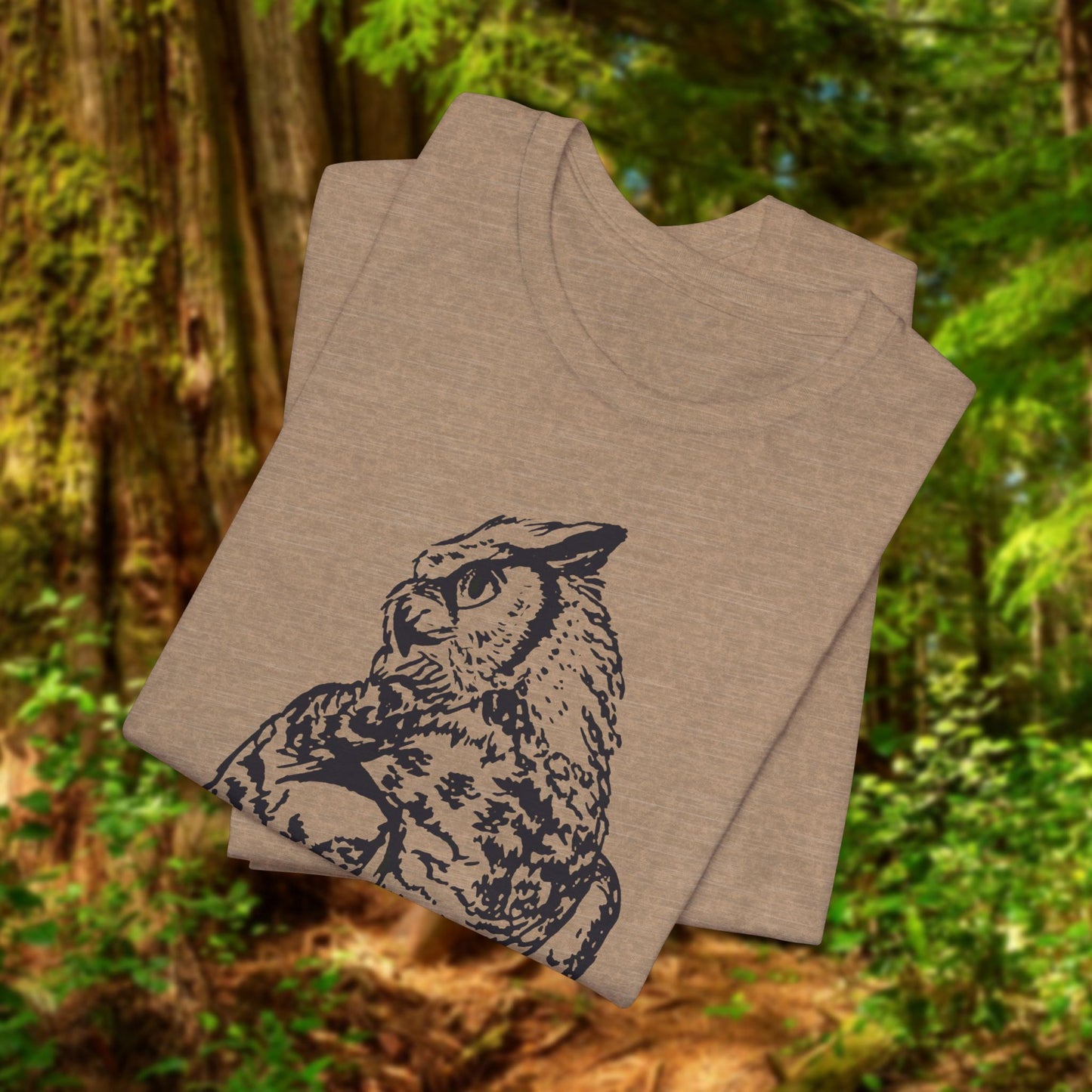 Owl Sketch Tee — Detailed Hand-Drawn Great Horned Owl T-Shirt