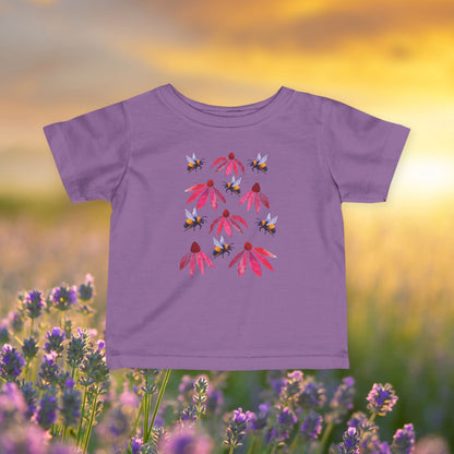Infant Tee — Pink Coneflowers & Bumblebees Native Pollinator Baby Shirt
