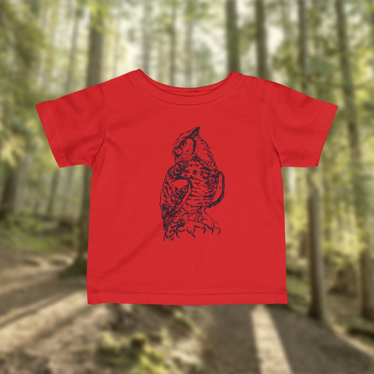 Hand-Drawn Owl Infant Tee | Girls Woodland Cotton Tee in Hot Pink, Mauve, Lavender, Red or White
