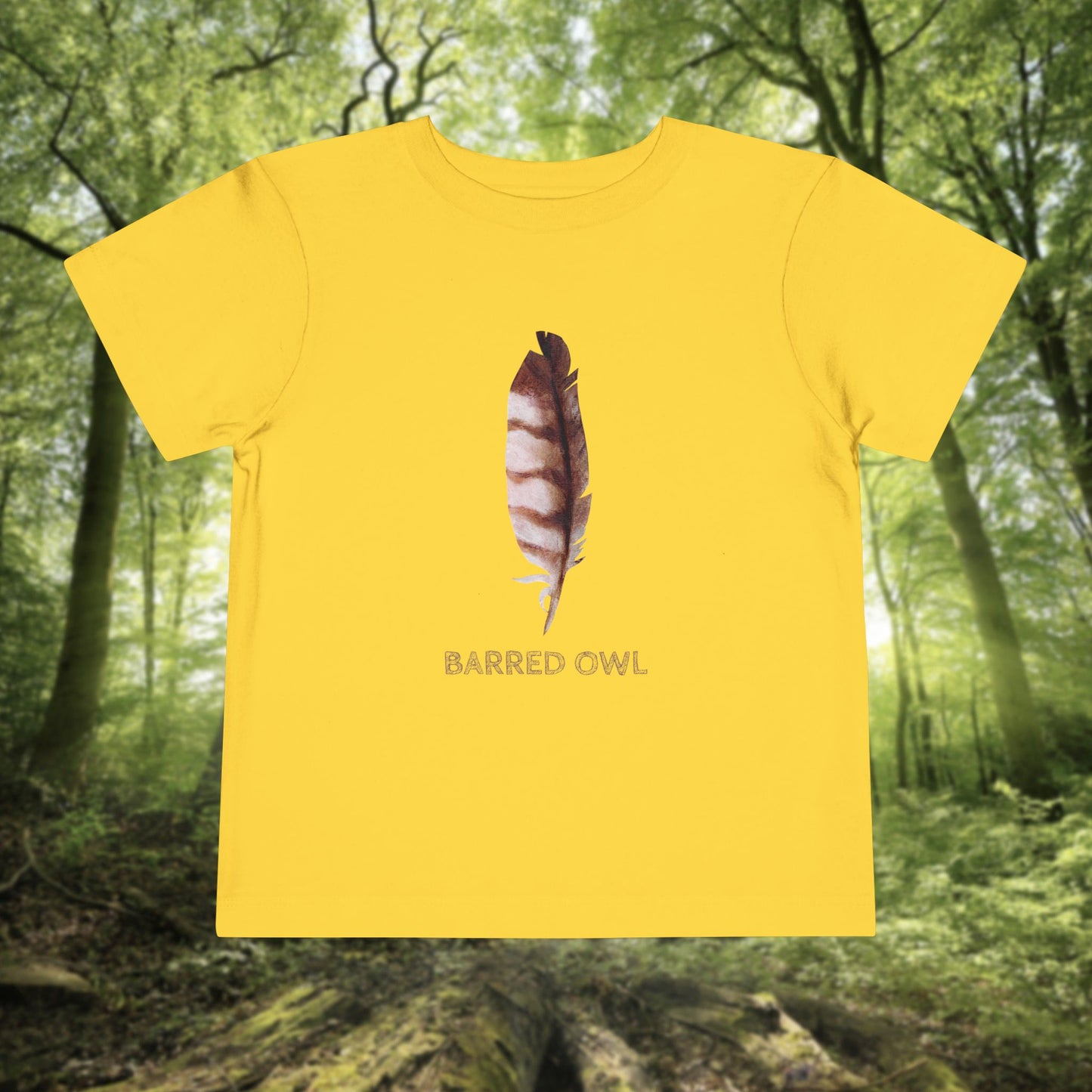 Toddler Tee with Owl Feather Design, Personalizable Text, Unisex Cotton Woodland T-Shirt