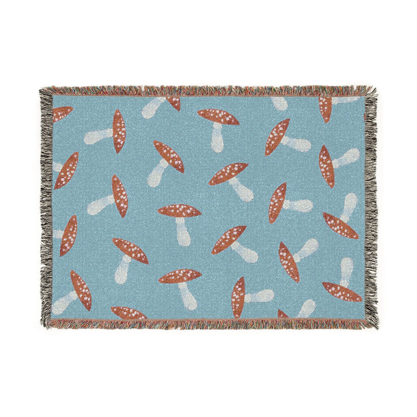 Mushroom Pattern Woven Throw Blanket — Retro Botanical Cozy Throw for Living Room & Cabin