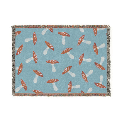 Mushroom Pattern Woven Throw Blanket — Retro Botanical Cozy Throw for Living Room & Cabin