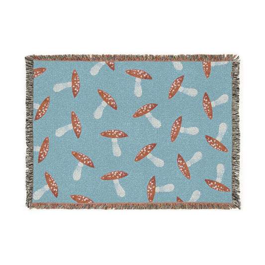 Mushroom Pattern Woven Throw Blanket — Retro Botanical Cozy Throw for Living Room & Cabin