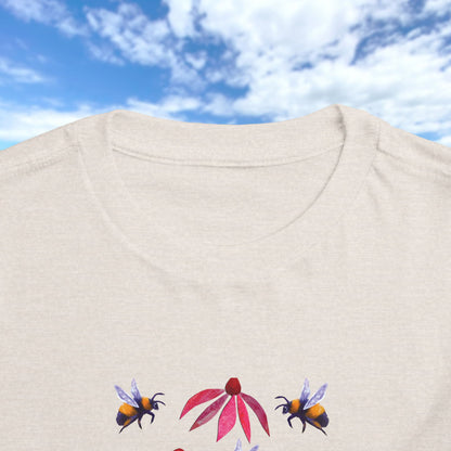 Toddler Tee — Bumblebees & Pink Coneflowers Hand Made Design