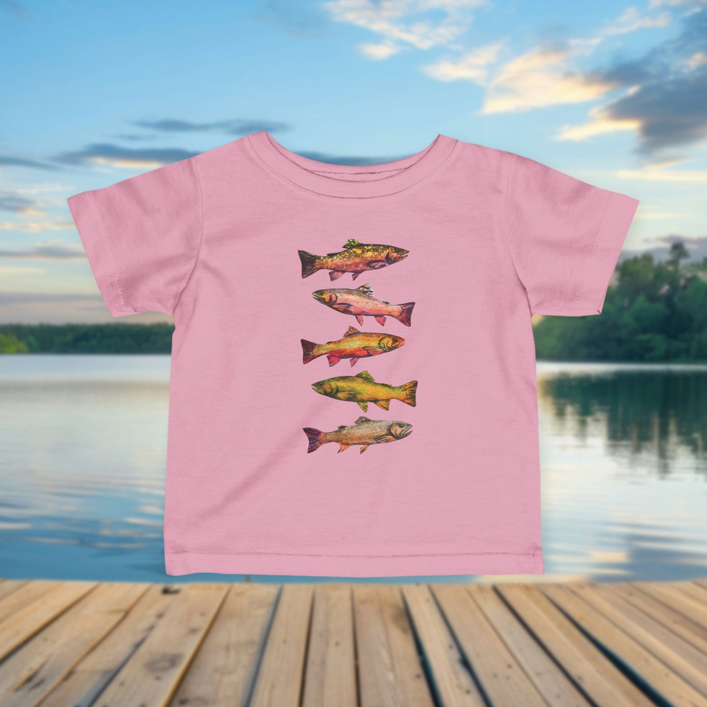 Personalized Infant Tee — Fishing Theme Baby Shirt, Artist Made Design