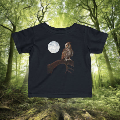 Moonlit Owl on Branch Infant Tee | Woodland Night Nursery Shirt