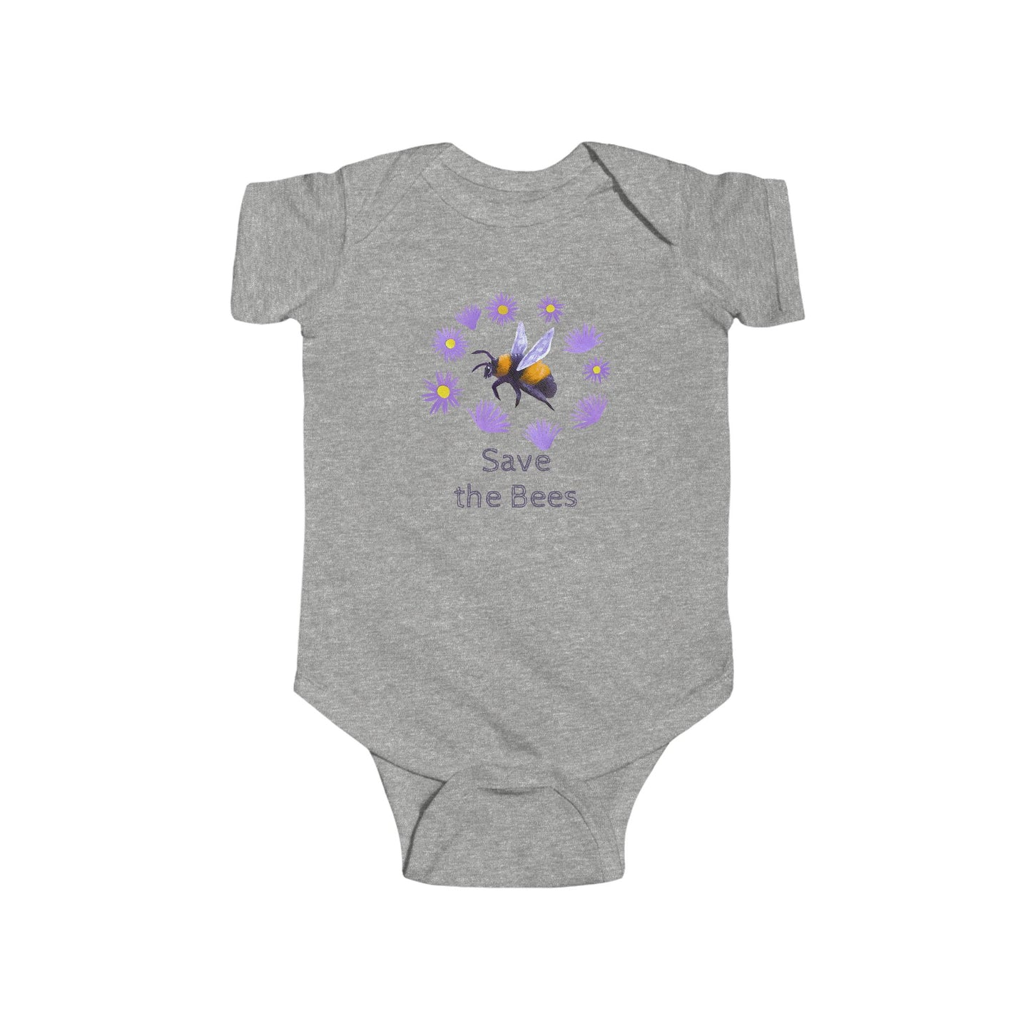 Bumblebee and Purple Flowers Infant Bodysuit | Customize Text: Baby Bee Floral Onesie
