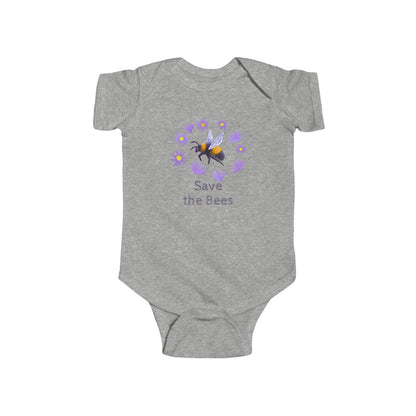 Bumblebee and Purple Flowers Infant Bodysuit | Customize Text: Baby Bee Floral Onesie