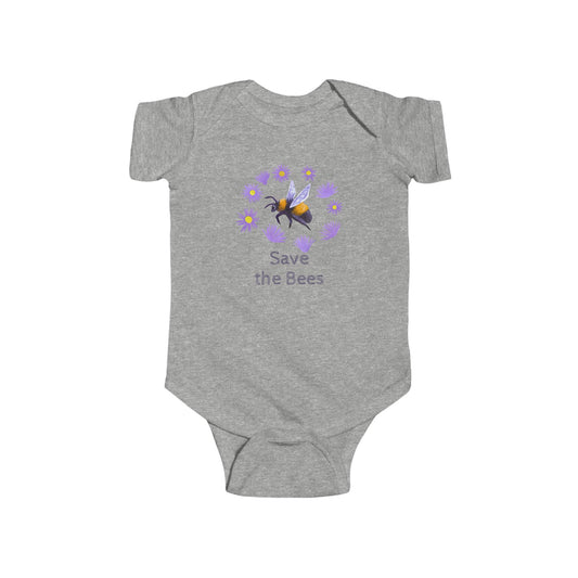 Bumblebee and Purple Flowers Infant Bodysuit | Customize Text: Baby Bee Floral Bodysuit
