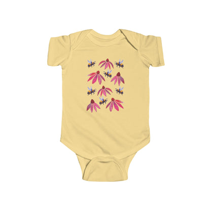 Bumblebee and Echinacea Infant Bodysuit | Baby Bee Onesie