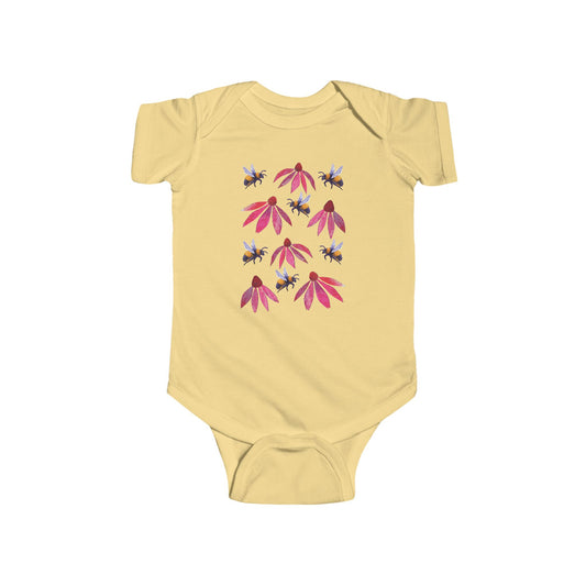 Bumblebee and Echinacea Infant Bodysuit | Baby Bee Bodysuit