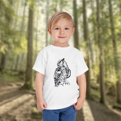 Hand-Drawn Owl Toddler Tee | Great Horned Owl Illustration