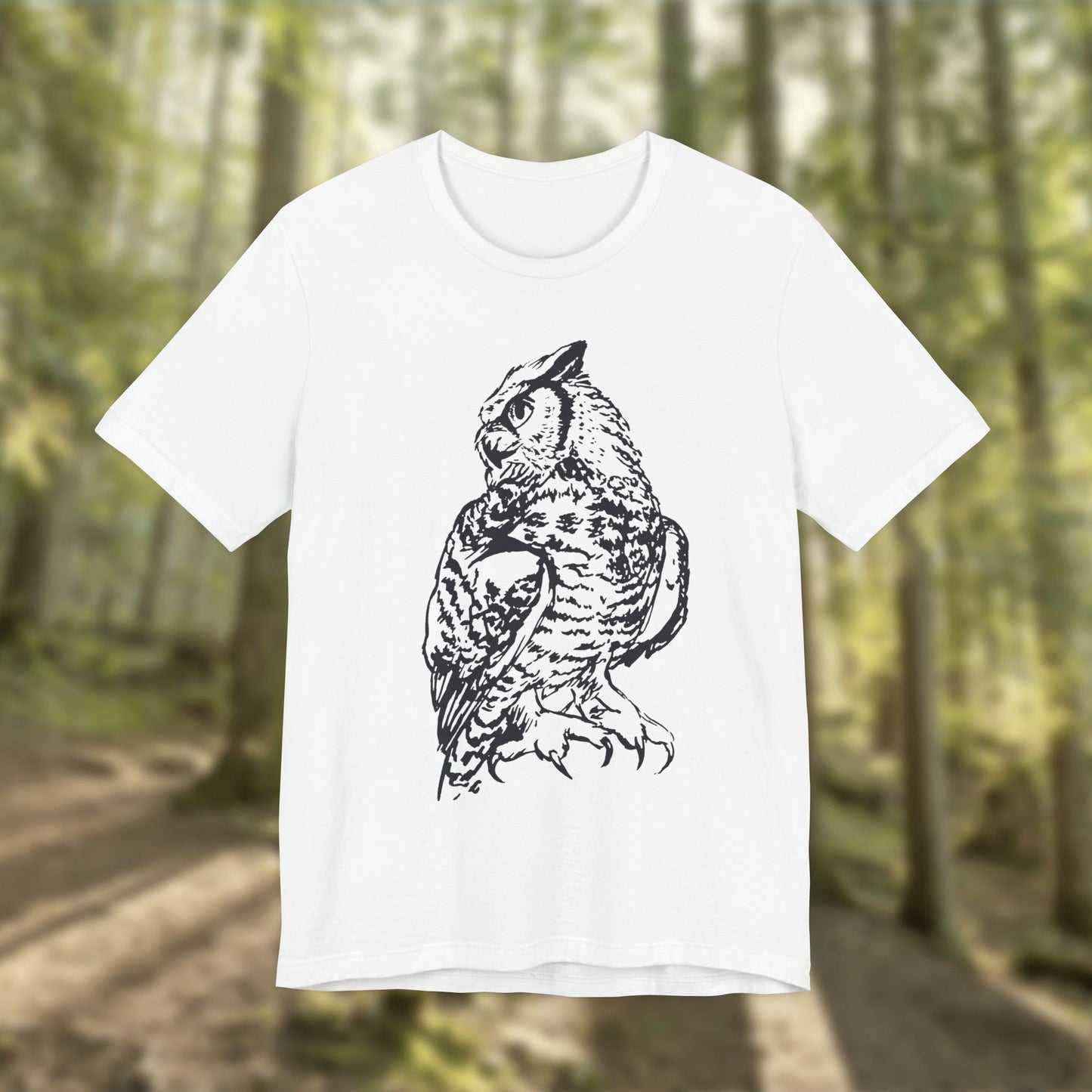 Owl Sketch Tee — Detailed Hand-Drawn Great Horned Owl T-Shirt