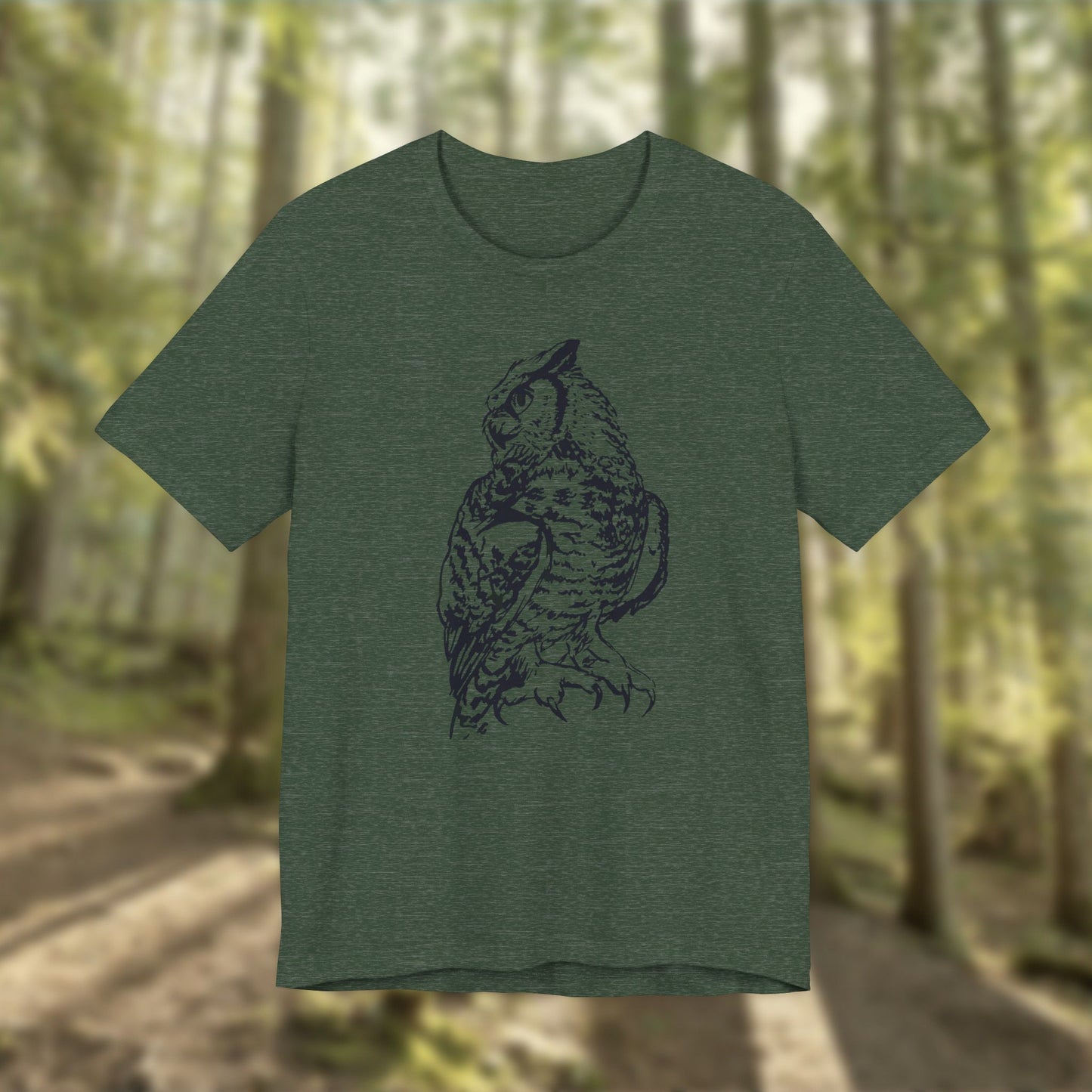 Personalizable Great Horned Owl illustration T-Shirt | Wildlife sketch tee