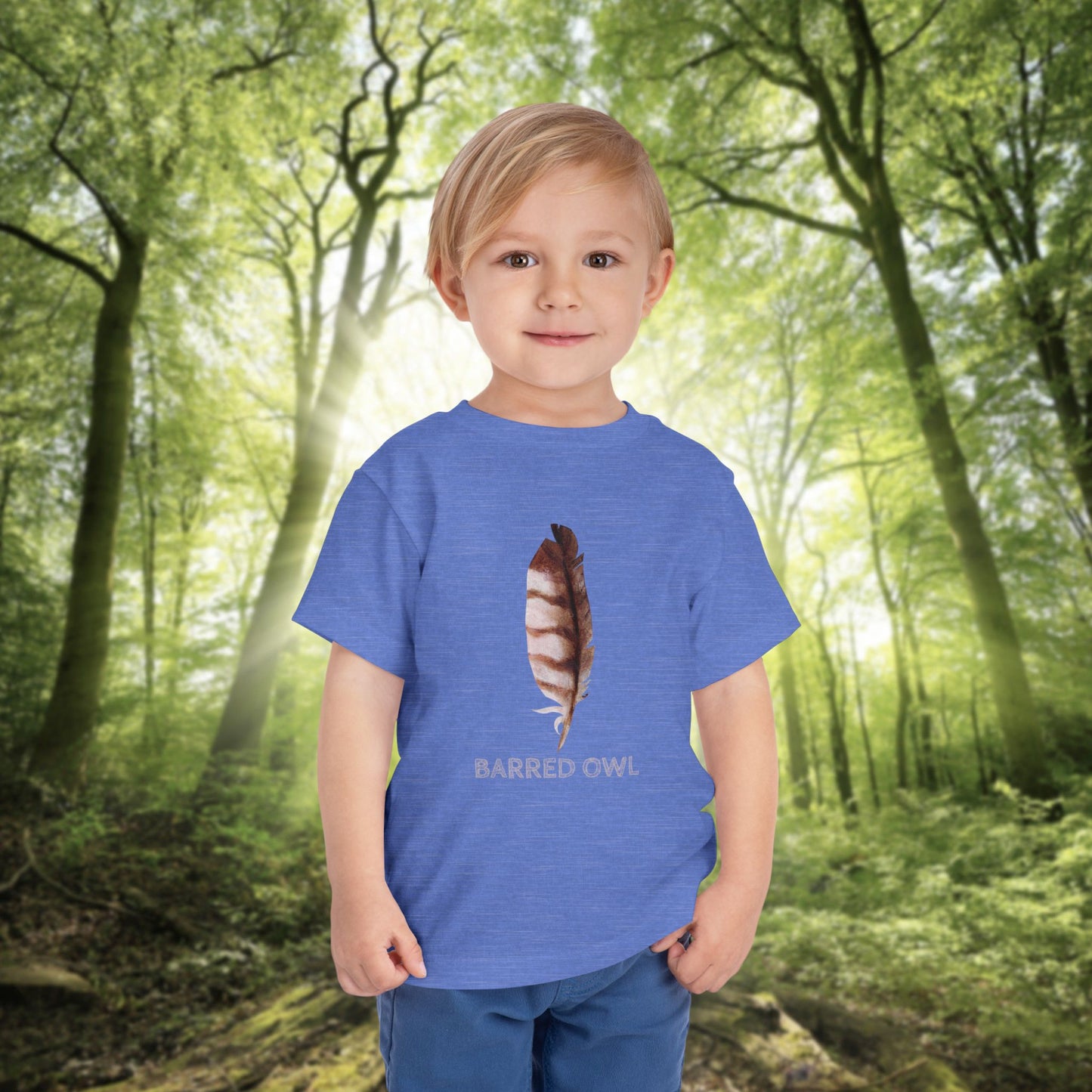 Toddler Tee with Owl Feather Design, Personalizable Text, Unisex Cotton Woodland T-Shirt