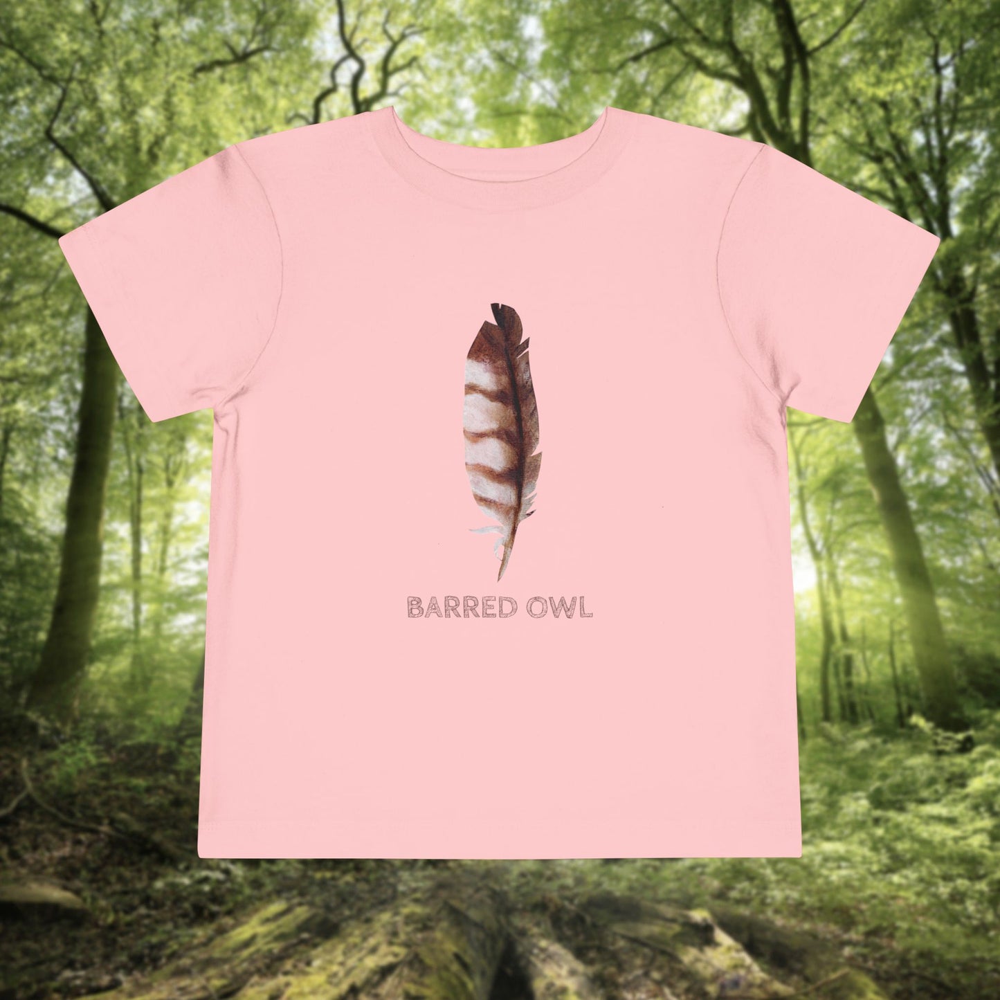 Toddler Tee with Owl Feather Design, Personalizable Text, Unisex Cotton Woodland T-Shirt