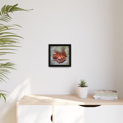 Framed Matte Canvas Print: Frog Art Print