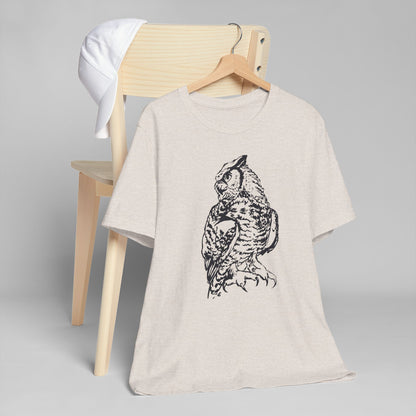 Personalizable Great Horned Owl illustration T-Shirt | Wildlife sketch tee