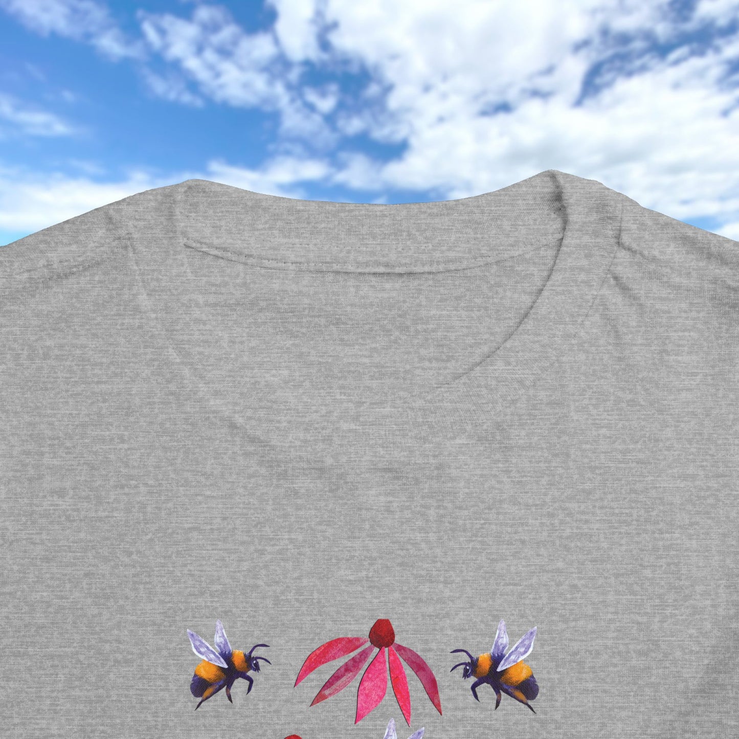 Toddler Tee — Bumblebees & Pink Coneflowers Hand Made Design